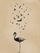 Flamingo silhouette. Endangered animal. Death and afterlife. Flying bird