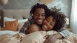 A Couple's Joyful Bedroom Embrace