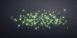 Green glittering dots, particles, stars magic sparks. Glow flare light effect. Green luminous points. Vector particles on transparent background.