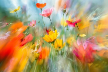 Landscape of a summer wildflower meadow, with black-eyed susans, milled, and other blooms, Michigan, USA. Beautiful simple AI generated image in 4K, unique.