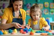 © Preeti - Mother or nursery teacher teaches her children to work with colorful play clay toys, Generative AI