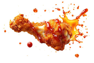 Hot and spicy chicken wings with a splash of hot sauce. PNG clear Background.