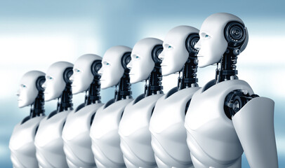 Poster - MLP 3d illustration 3D illustration of robot humanoid group in concept of future artificial intelligence and 4th fourth industrial revolution.