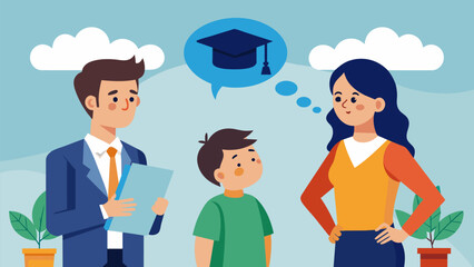 Wall Mural - At a parentteacher conference the discussion turns from their childs academic progress to the rising costs of higher education and the worries it. Vector illustration