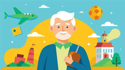 Sticker - A happy retiree is able to comfortably invest in their favorite hobbies and travel the world but acknowledges that their investment portfolio would. Vector illustration