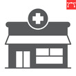 Pharmacy glyph icon, building and medicine, drugstore vector icon, vector graphics, editable stroke solid sign, eps 10.