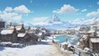 A serene snow-covered village in the mountains