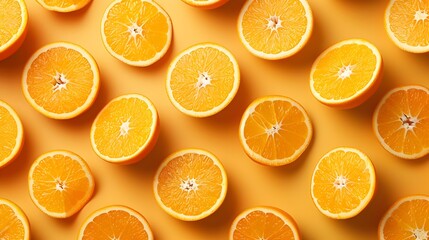 Wall Mural - Vibrant Citrus Slices Forming Captivating Overhead Pattern on Sunny Background