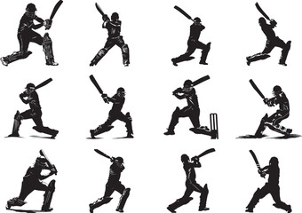 Cricket player Silhouette Vector Illustration
