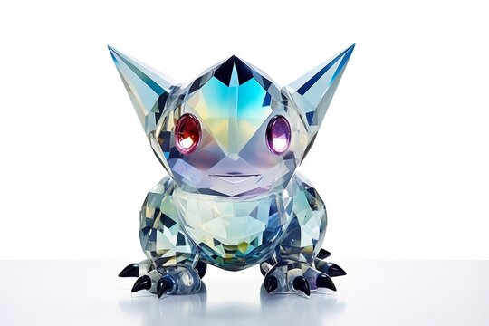 A cute little monster made of crystal on a white background, rendered in octane with a studio light.