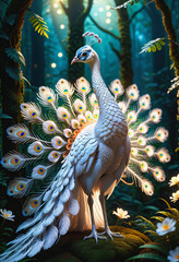 Wall Mural - White peacock in forest