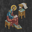 Christian traditional image of Apostle Luka. Religious illustration on black stone wall background in Byzantine style
