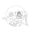 An Angel. Religious coloring page in Byzantine style on white background