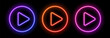 © 2olotarev - Neon play button. 3d icon for music. Banner with glow for games, TV and cinema. Led laser fluorescent symbol for party and club design.