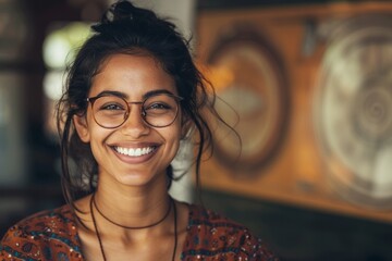 Close up portrait of beautiful happy Young smiling Indian woman