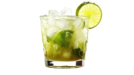 Brazilian beverage. Caipirinha fresh cocktail isolated on white background