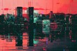 A digital cityscape melts and distorts, transforming into a neon-drenched pixelated dreamscape.