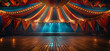 Title: Enchanting Circus Stage with Dramatic Curtains. Majestic circus stage, draped in luxurious curtains, illuminated by lights, ready for a spectacular performance.