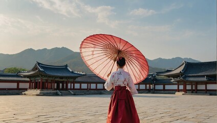 traditional korean dress, costume and clothes, travel tour and tourism at landmark and tourist attra