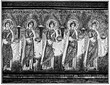 Christian women Great Martyrs. Mosaic in the Basilica of Saint Apollinare Nuovo in Ravenna, Italy. Publication of the book 