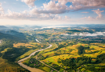 Aufkleber - A fantastic bird's eye view of the rolling countryside. Carpathian mountains, Ukraine, Europe.