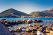 Picturesque view of the blue sea and rocky coast in the Budva Riviera. Montenegro, Balkans, Europe.
