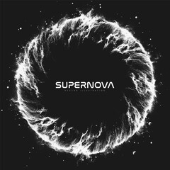 Canvas Print - Supernova explosion with bright light shock wave. Magic glowing portal. Futuristic cosmic teleport tunnel. Stippling style. Dotwork. Pointillism. Vector illustration with place for your content