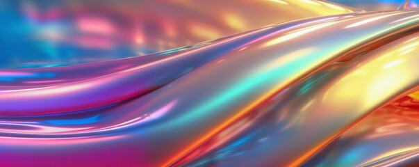 Fototapete - The image is a colorful abstract art piece with smooth, flowing liquid shapes in purple, blue, yellow, and pink hues. The background is a mix of wavy and flowing textures - Generative AI
