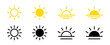 Sun simple icons collection. Sun vector illustration. Sun icon set, sunshine, sunrise or sunset.