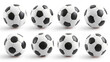 Set of Realistic Soccer Balls on White Background, Sports Equipment for Football Fans and Athletes, Generative Ai

