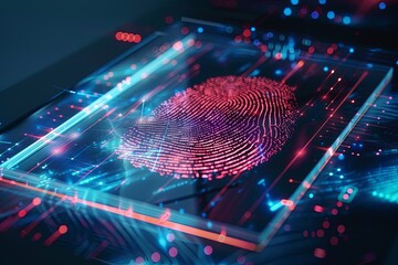 Poster - A fingerprint is being identified and measured on a computer screen. Generative AI