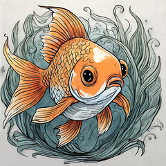 Wall Mural - goldfish doodle