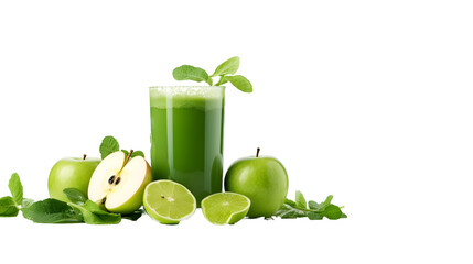 Green apple juice in a beautiful glass isolated on a transparent background.