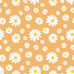 Wall Mural - Daisy flower seamless on editable background illustration. Pretty floral pattern for print. Flat design vector. Spring and summer seamless. Flowers seamless design. Cute floral print.