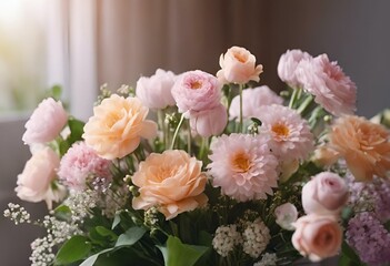 Wall Mural - an arrangement of pastel colored flowers sits in a vase