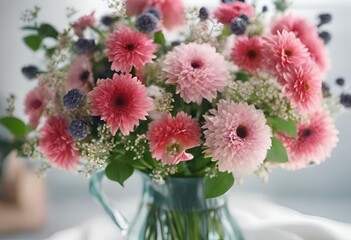 Poster - a vase with some pink and white flowers in it on a table