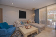 Interior design of luxury apartment living room with patio
