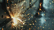 Sparks fly in a dramatic display of industrial metal cutting.