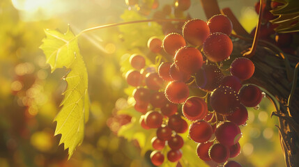 Poster - Sun-kissed ripe grapes hanging in a vineyard, heralding a bountiful harvest.