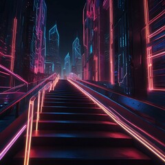  Entering a world of neon lights and abstract illusion, a stunning 3D rendering.