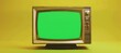 © Maksym - Vintage crt tv with glowing green screen, nostalgic retro set on plain background