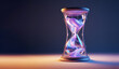 © Surachetsh - Futuristic hourglass, with sand or liquid trickling through its bulb, bathed in Dark and purple neon light, evoking themes of time passing or the inevitability of time.