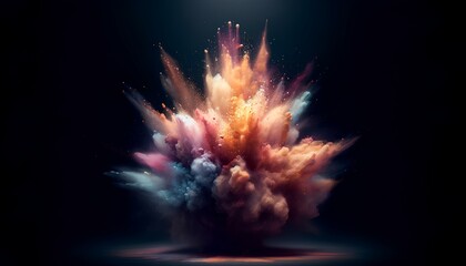 Wall Mural - A lively explosion of moving dust. The bright colors contrast with the dark backdrop. Capture high-resolution, wide-angle images.