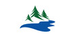 logo design pine and river, forest, adventure,wave, logo design template, icon, vector, symbol, idea.