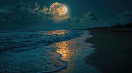 Poster - full moon at beach, beautiful view background wallpaper	