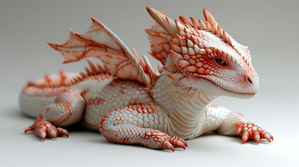 Wall Mural - red dragon on white background