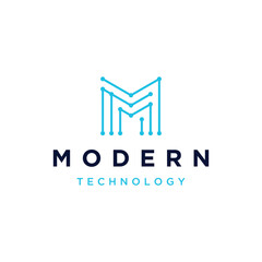 Poster - Modern Initial Letter M with Digital Wire Line Dots For Business Brand Inspiration Logo Design