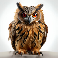 Wall Mural - Owl on a white background. 3d rendering. Computer digital drawing.