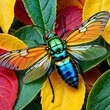 An insect fly stationed on colorful flowers