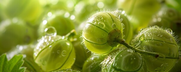 Wall Mural - Macro Shot of a Gooseberry's Unique Hairy Texture Under Soft Daylight